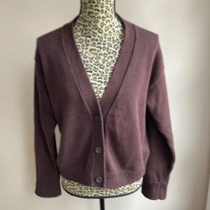 Size S Brown V Neck Crop Cardigan Sweater